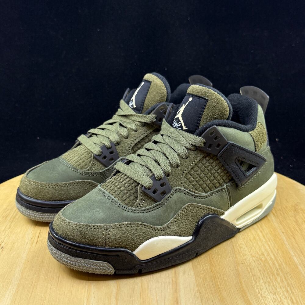 Air Jordan 4 Retro SE Craft Olive GS Youth 3.5Y FB9928-200 Green Suede Sneakers